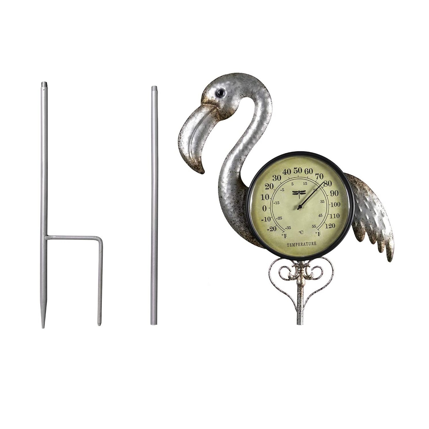 41.75" Iron Flamingo Garden Stake Thermometer