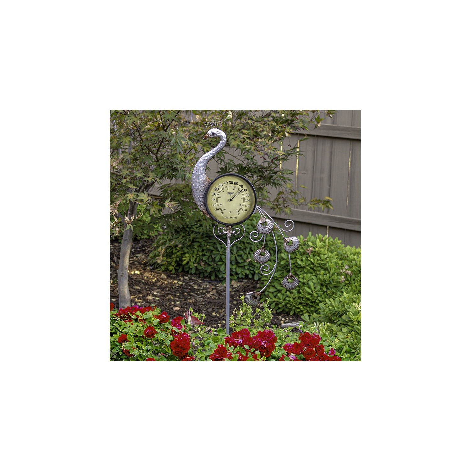 41.75" Iron Peacock Garden Stake Thermometer