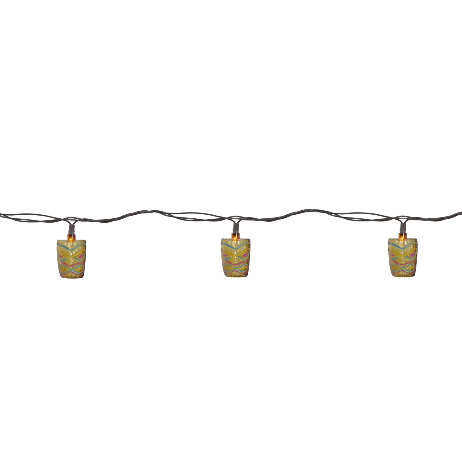 10-Count Brown Tiki Mask Patio String Lights - 7.25 ft Brown Wire