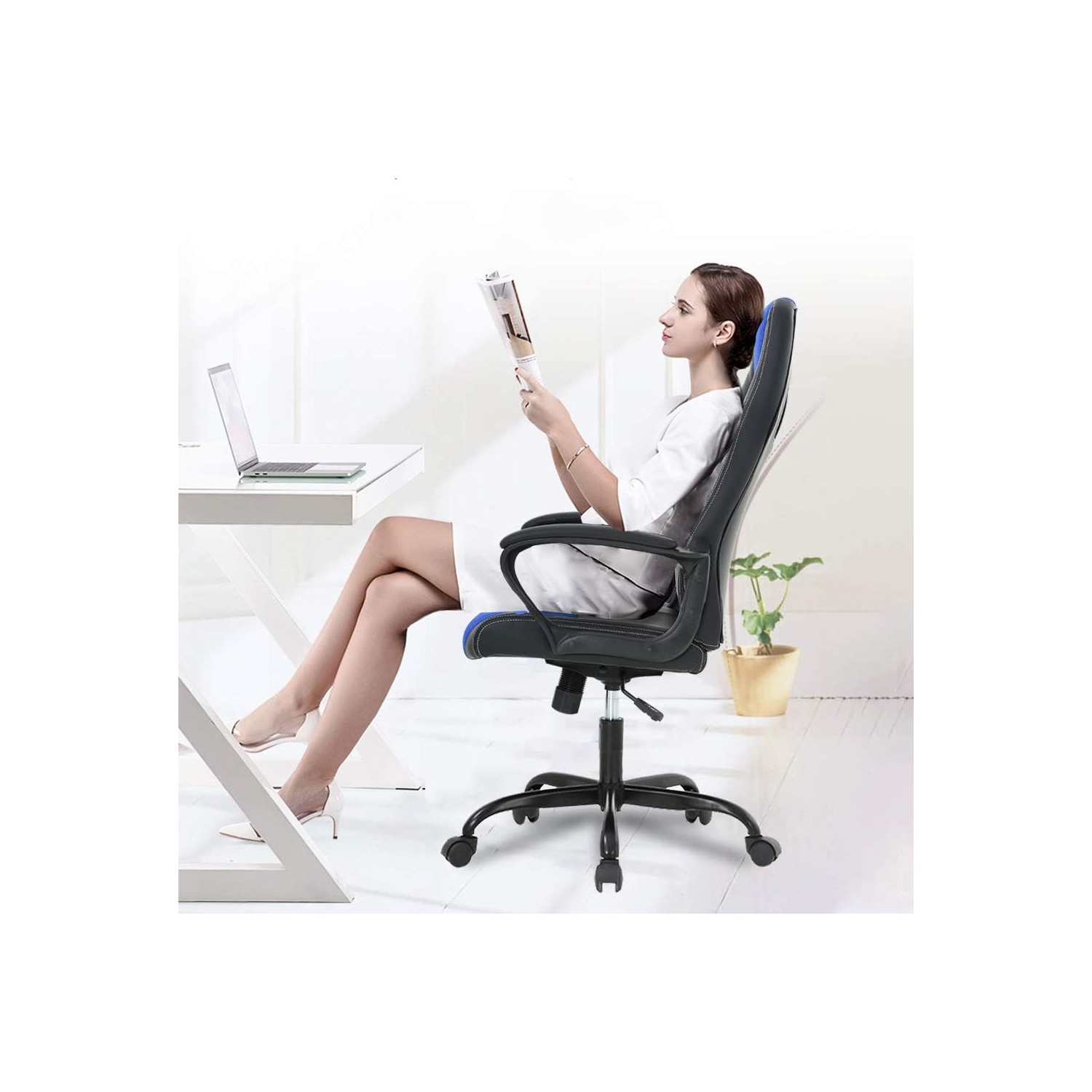 BestOffice – Chaise de bureau ergonomique Cheap fauteuil jeu PC fauteuil bureau cuir roulettes cuir pu fauteuil bureau direction soutien lombaire