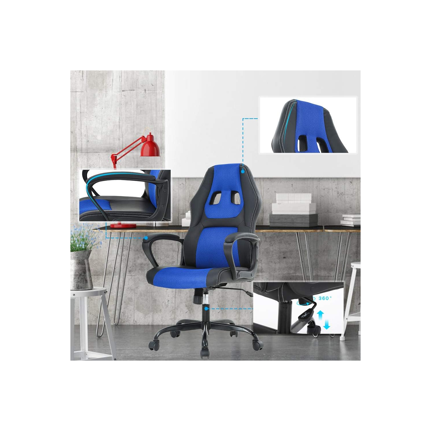 BestOffice – Chaise de bureau ergonomique Cheap fauteuil jeu PC fauteuil bureau cuir roulettes cuir pu fauteuil bureau direction soutien lombaire