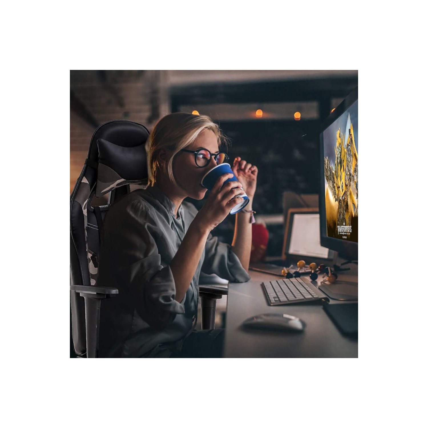 BestOffice – Fauteuil de bureau ergonomique en polyuréthane, soutien lombaire pour ordinateur avec repose-pieds, fauteuil de course pivotant moderne