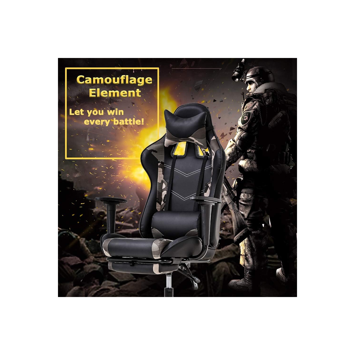 BestOffice – Fauteuil de bureau ergonomique en polyuréthane, soutien lombaire pour ordinateur avec repose-pieds, fauteuil de course pivotant moderne