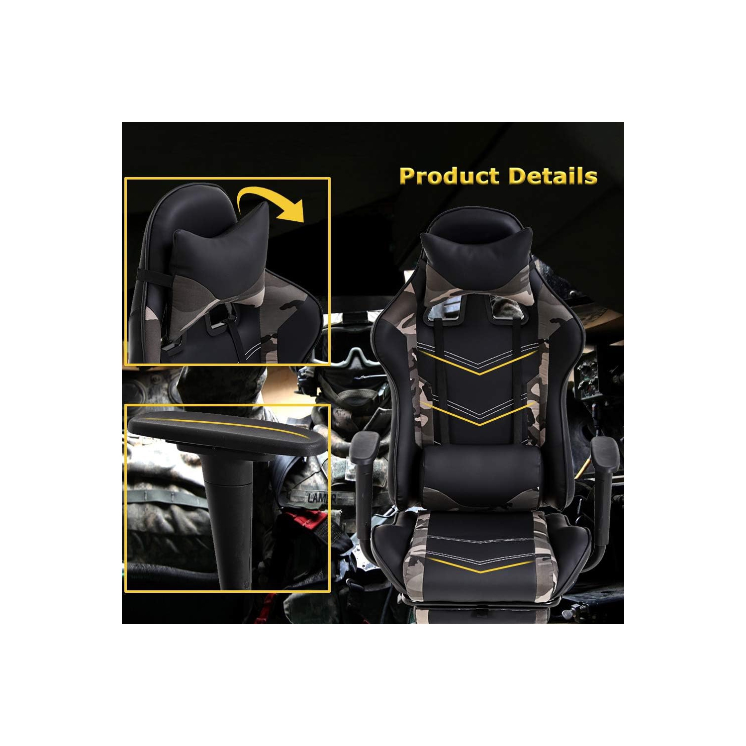 BestOffice – Fauteuil de bureau ergonomique en polyuréthane, soutien lombaire pour ordinateur avec repose-pieds, fauteuil de course pivotant moderne