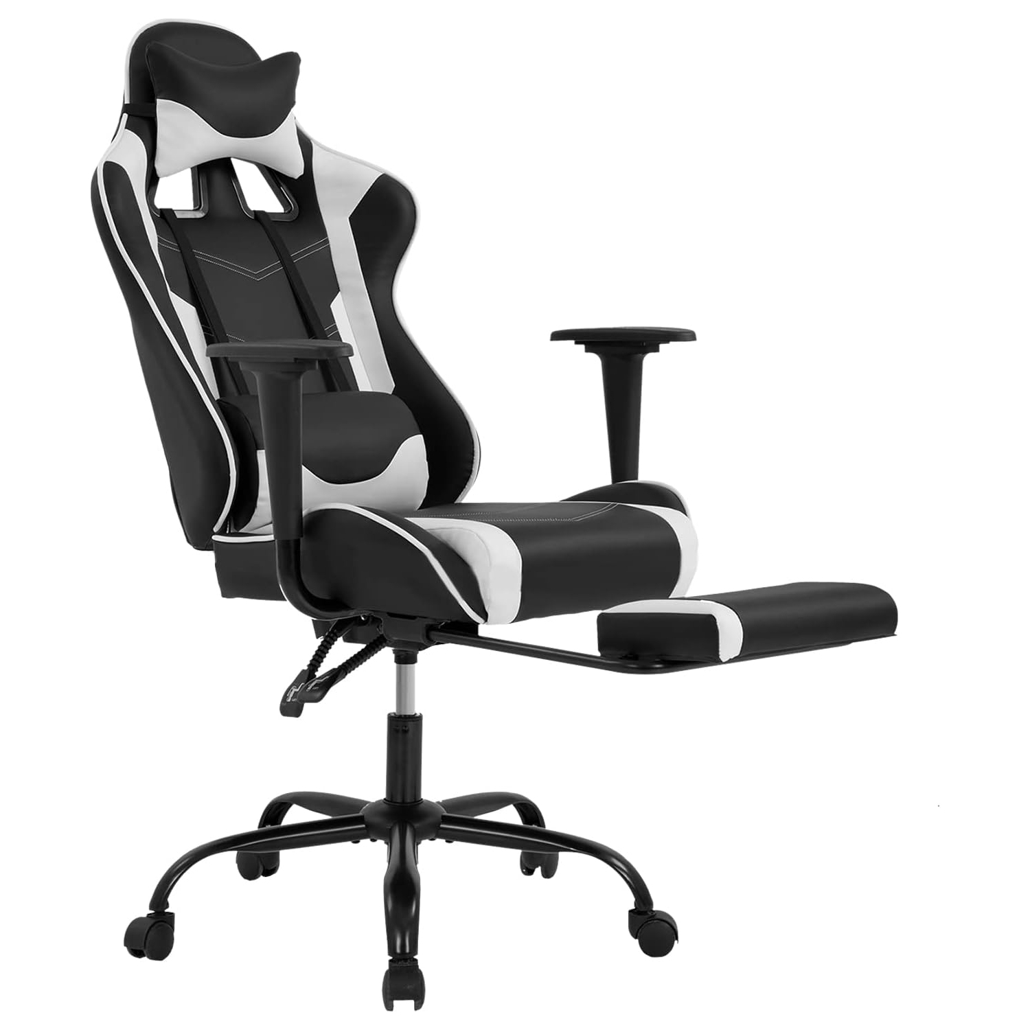 BestOffice Ergonomic Desk Executive PU Leather Computer Lumbar Support with Footrest Modern Task Rolling Swivel Racing Chair for Women&Men, white