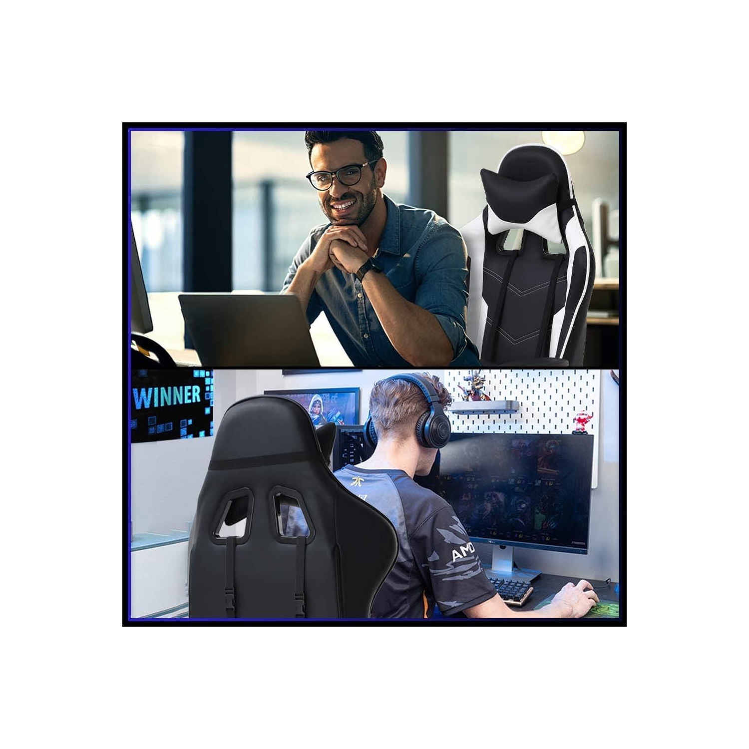 BestOffice Ergonomic Desk Executive PU Leather Computer Lumbar Support with Footrest Modern Task Rolling Swivel Racing Chair for Women&Men, white