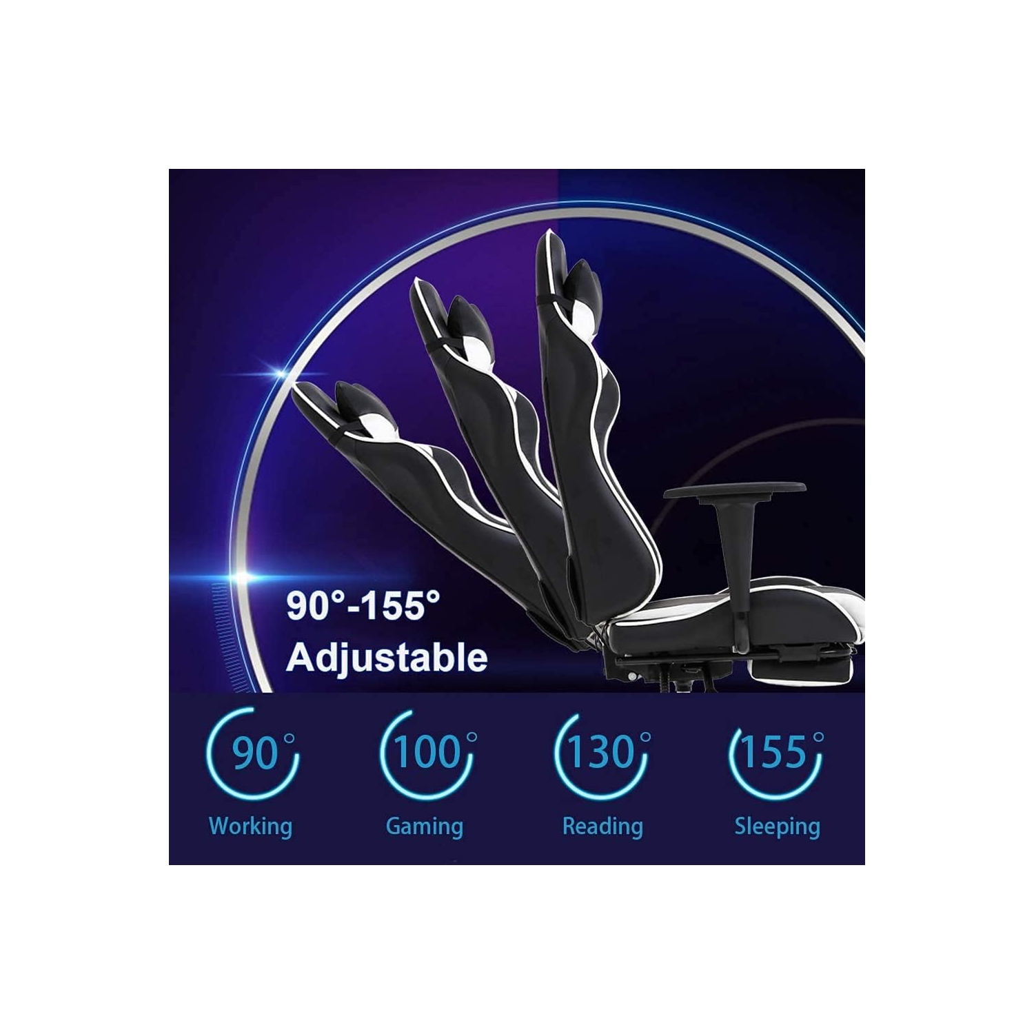 BestOffice Ergonomic Desk Executive PU Leather Computer Lumbar Support with Footrest Modern Task Rolling Swivel Racing Chair for Women&Men, white