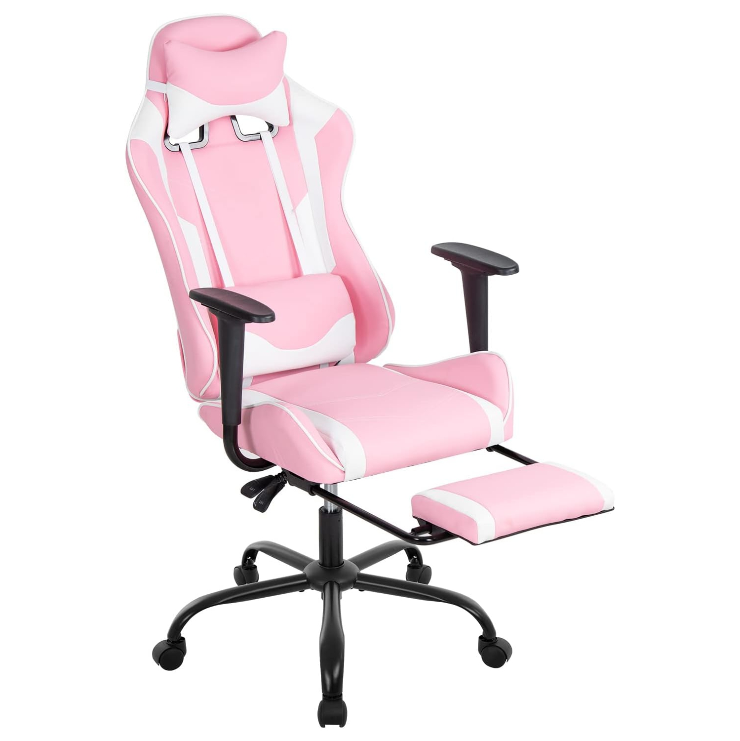 BestOffice Ergonomic Desk Executive PU Leather Computer Lumbar Support with Footrest Modern Task Rolling Swivel Racing Chair for Women&Men, pink