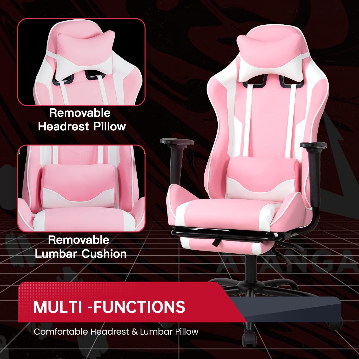 BestOffice Ergonomic Desk Executive PU Leather Computer Lumbar Support with Footrest Modern Task Rolling Swivel Racing Chair for Women&Men, pink