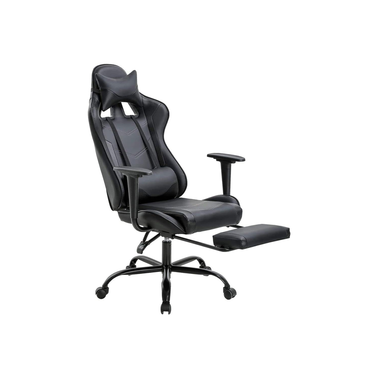 BestOffice Ergonomic Desk Executive PU Leather Computer Lumbar Support with Footrest Modern Task Rolling Swivel Racing Chair for Women&Men, Black