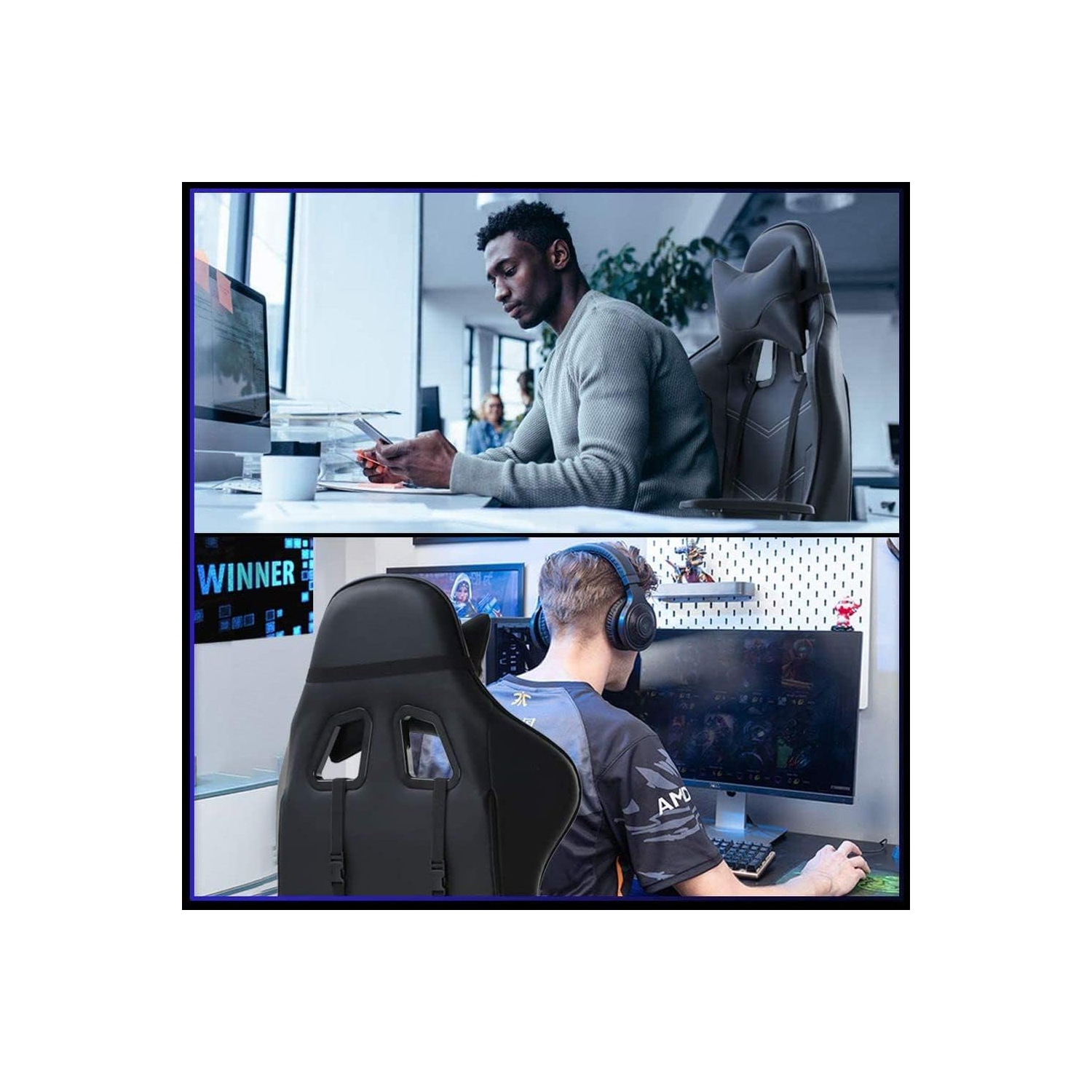 BestOffice Ergonomic Desk Executive PU Leather Computer Lumbar Support with Footrest Modern Task Rolling Swivel Racing Chair for Women&Men, Black