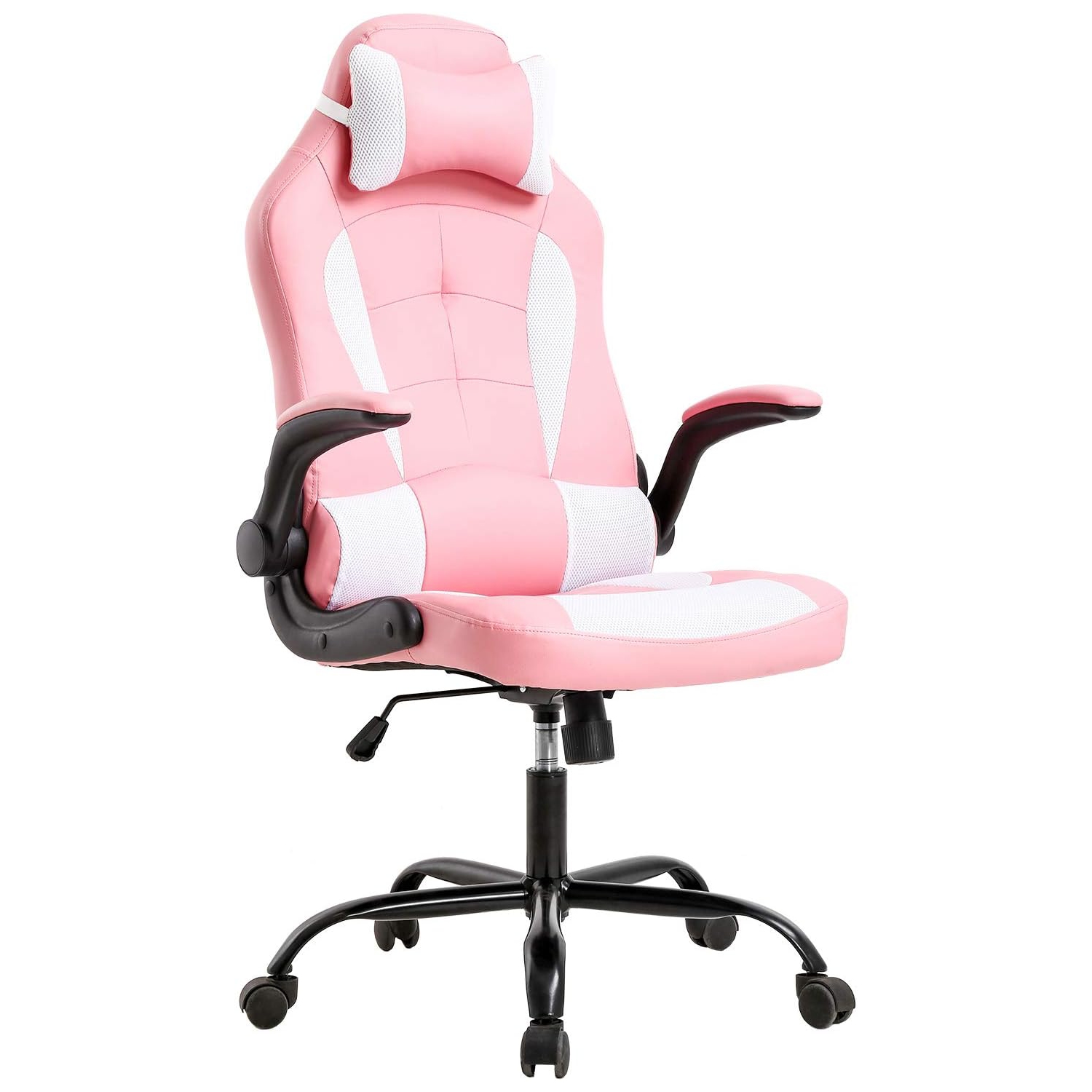 Fauteuil de jeu BestOffice fauteuil de bureau avec soutien lombaire accoudoirs rabattables appuie-tête pivotant réglable à roulettes en cuir de