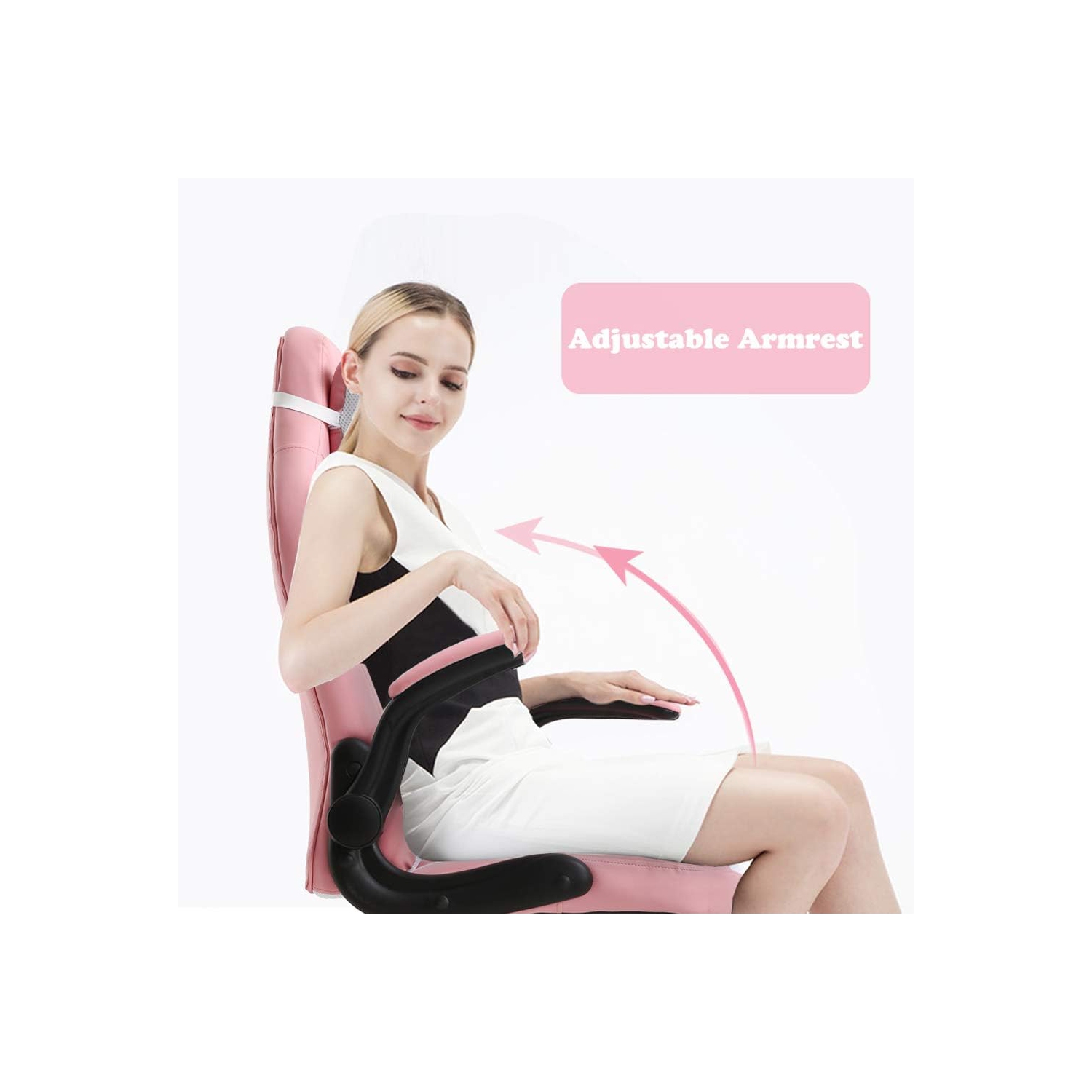 Fauteuil de jeu BestOffice fauteuil de bureau avec soutien lombaire accoudoirs rabattables appuie-tête pivotant réglable à roulettes en cuir de