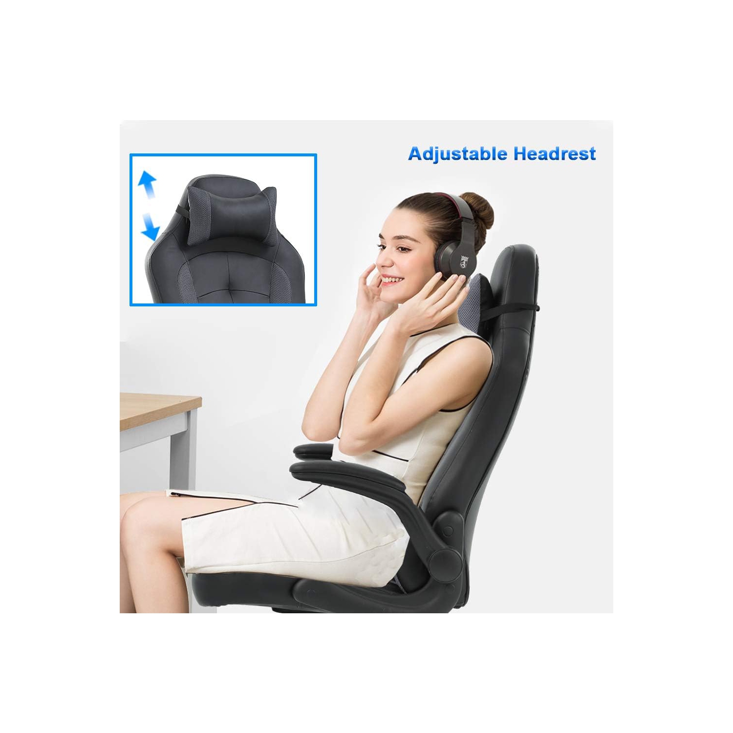 BestOffice PC Gaming Chair Ergonomic Office Chair Desk Chair with Lumbar Support Flip Up Arms Headrest PU Leather Executive High Back Computer Chair