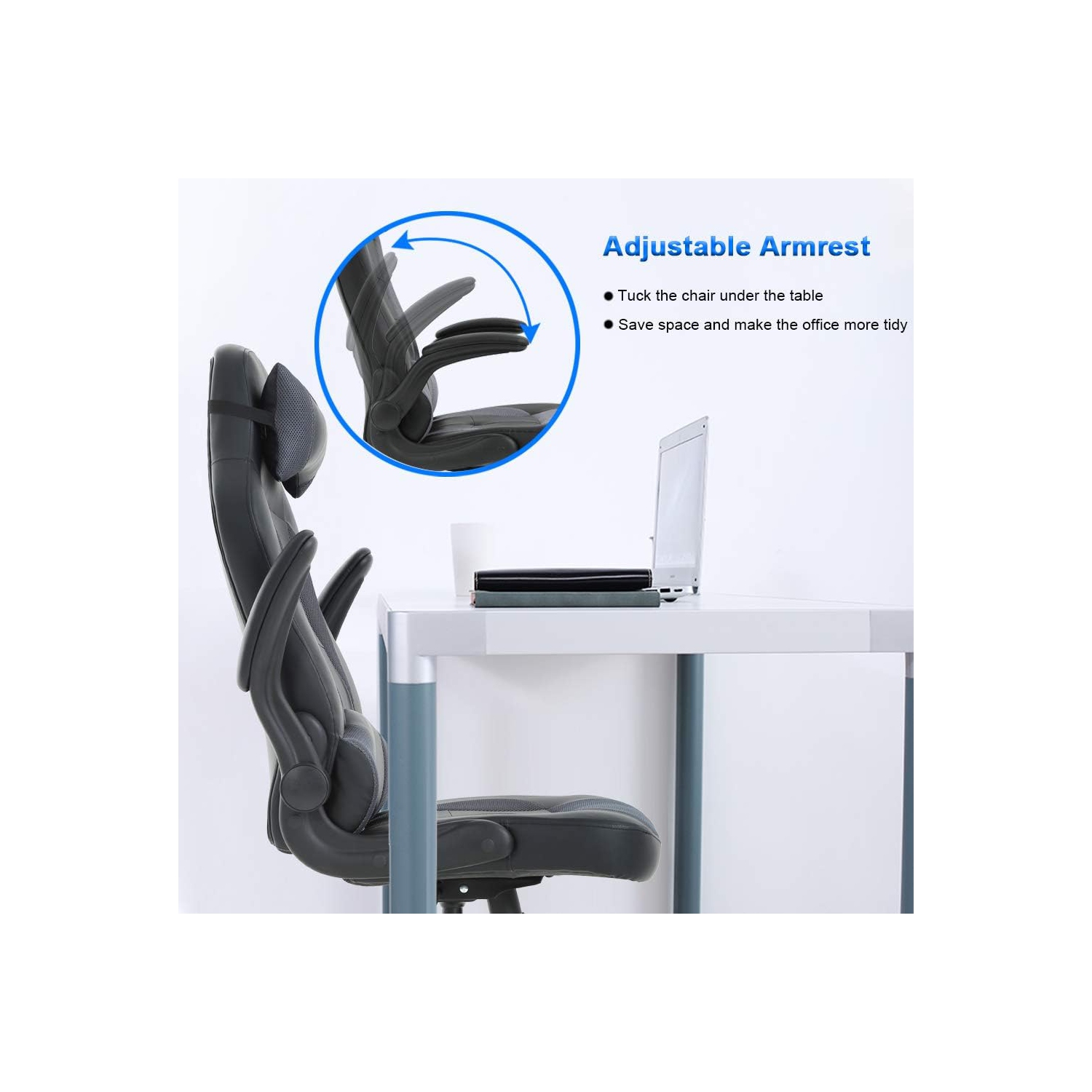 BestOffice PC Gaming Chair Ergonomic Office Chair Desk Chair with Lumbar Support Flip Up Arms Headrest PU Leather Executive High Back Computer Chair