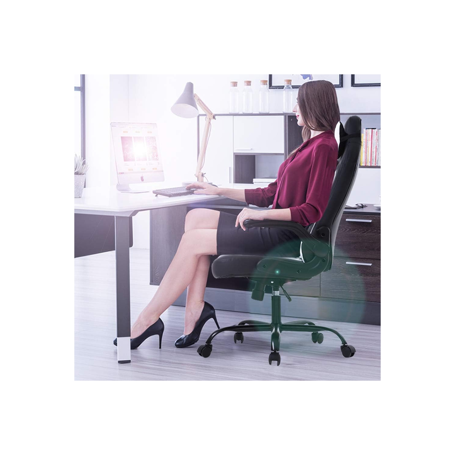 BestOffice PC Gaming Chair Ergonomic Office Chair Desk Chair with Lumbar Support Flip Up Arms Headrest PU Leather Executive High Back Computer Chair