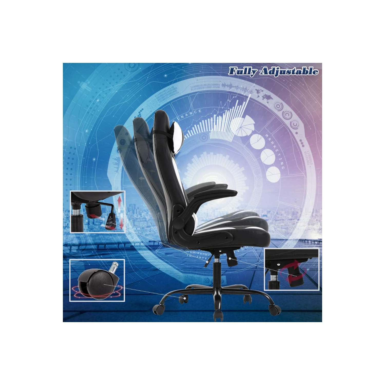 BestOffice PC Gaming Chair Ergonomic Office Chair Desk Chair with Lumbar Support Flip Up Arms Headrest PU Leather Executive High Back Computer Chair
