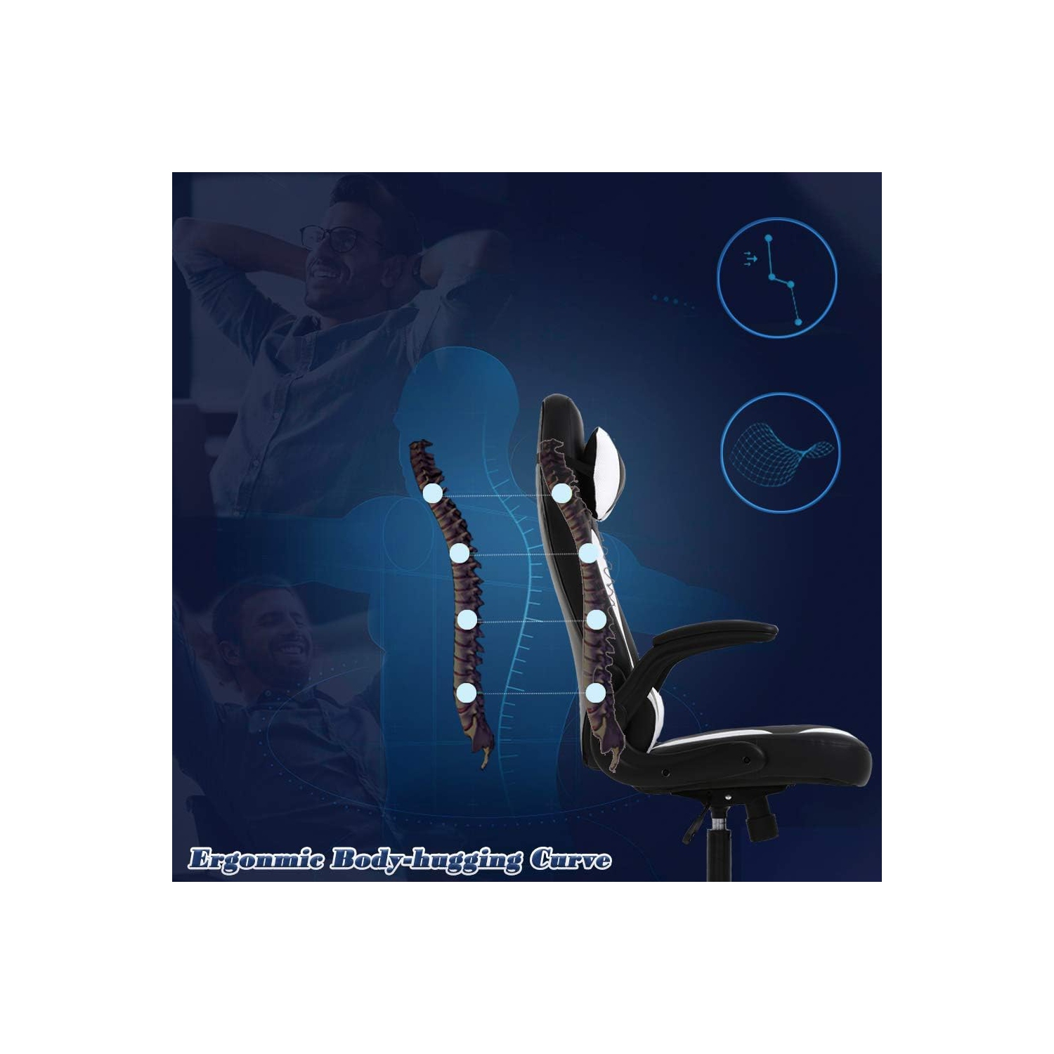 BestOffice PC Gaming Chair Ergonomic Office Chair Desk Chair with Lumbar Support Flip Up Arms Headrest PU Leather Executive High Back Computer Chair