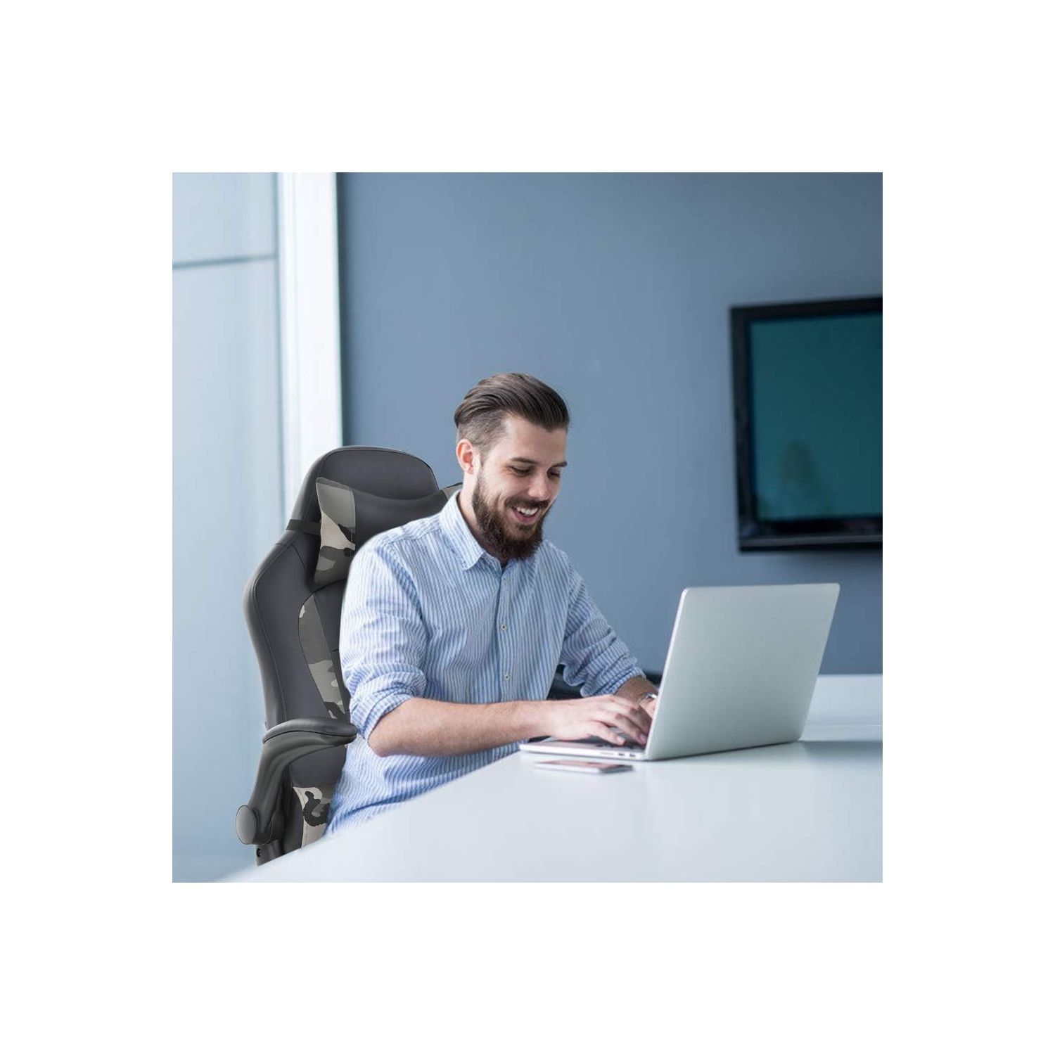 Fauteuil de jeu ergonomique de bureau fauteuil de course en cuir pu fauteuil de direction à roulettes ordinateur avec soutien lombaire accoudoirs