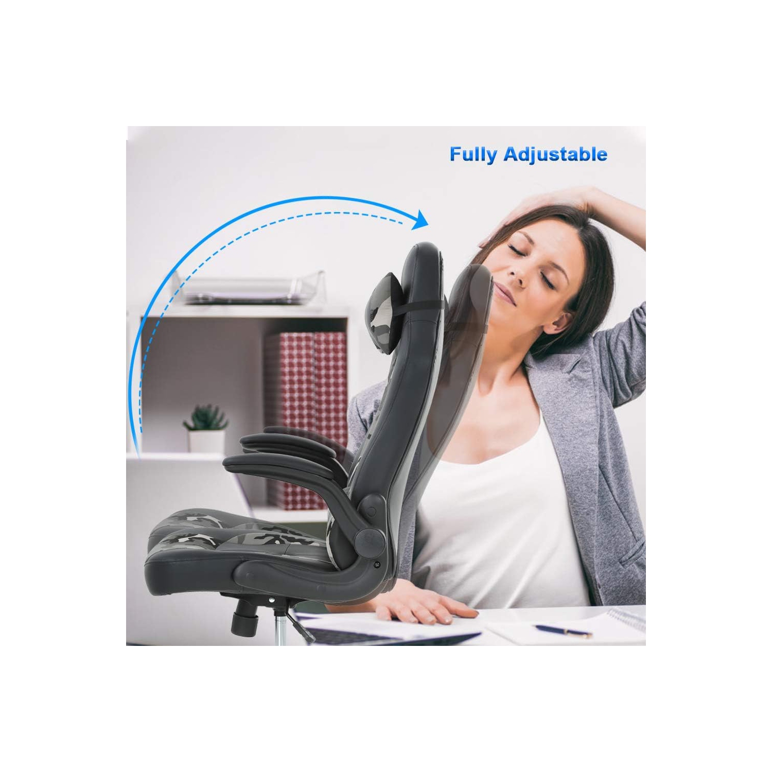 Fauteuil de jeu ergonomique de bureau fauteuil de course en cuir pu fauteuil de direction à roulettes ordinateur avec soutien lombaire accoudoirs