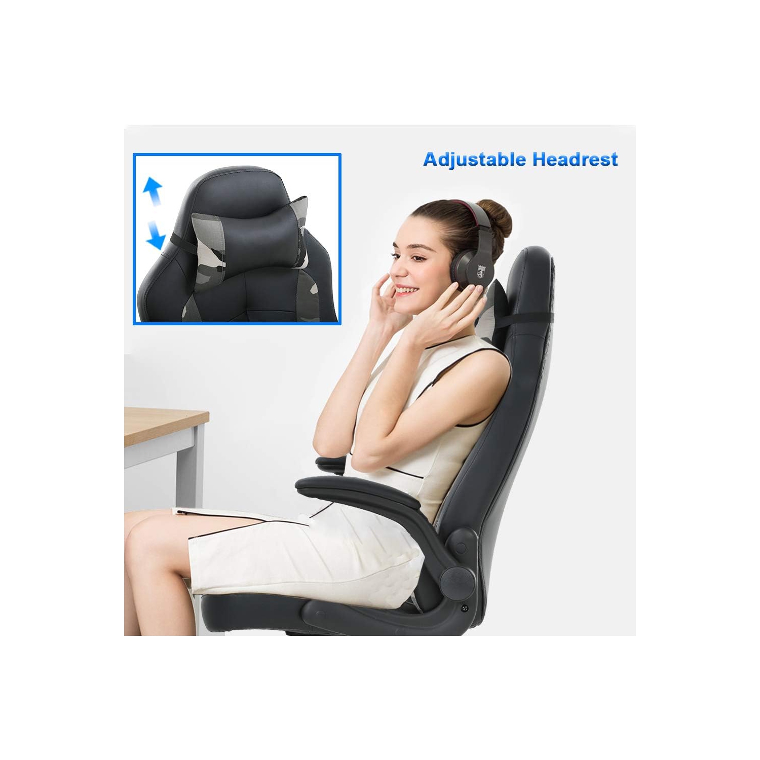 Fauteuil de jeu ergonomique de bureau fauteuil de course en cuir pu fauteuil de direction à roulettes ordinateur avec soutien lombaire accoudoirs