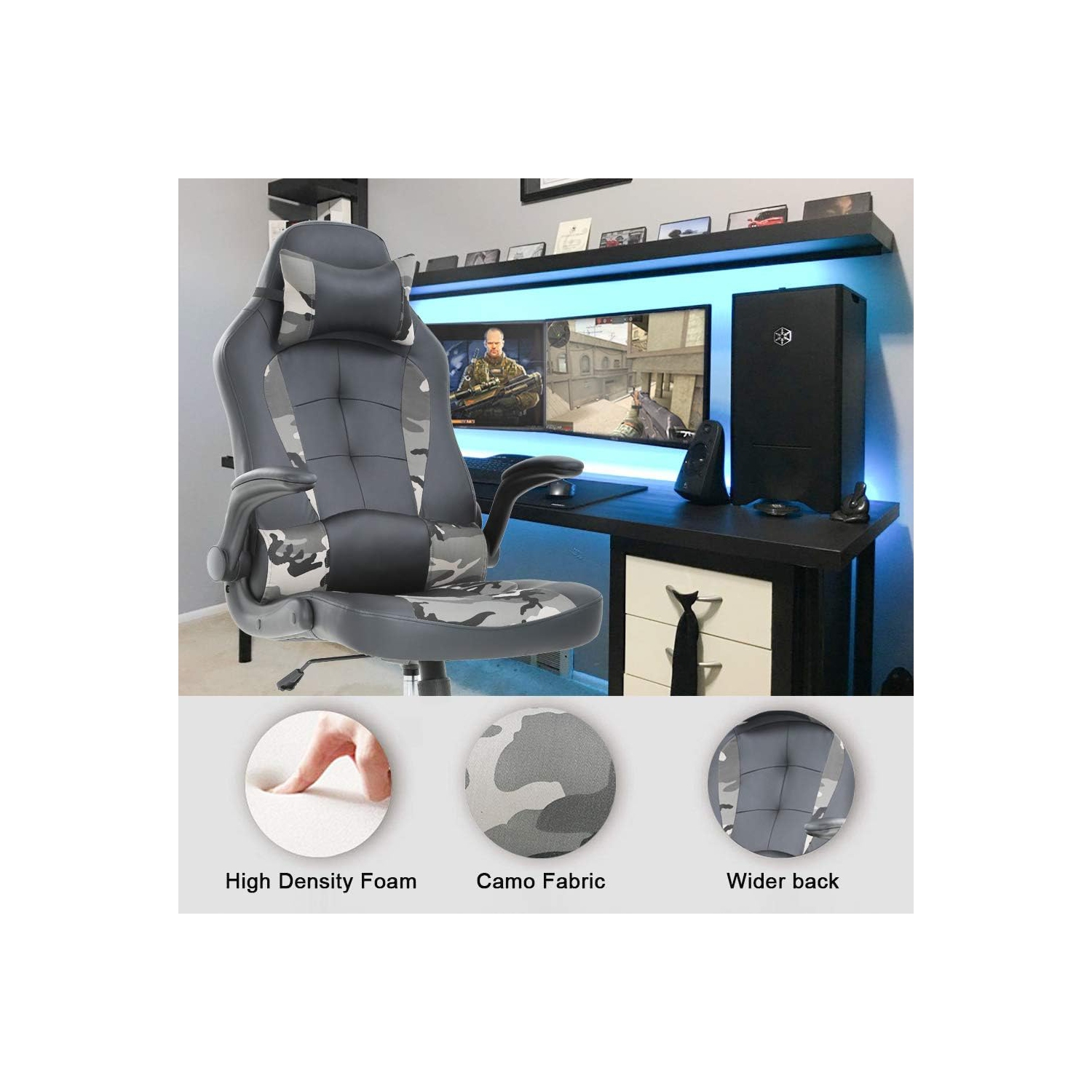 Fauteuil de jeu ergonomique de bureau fauteuil de course en cuir pu fauteuil de direction à roulettes ordinateur avec soutien lombaire accoudoirs