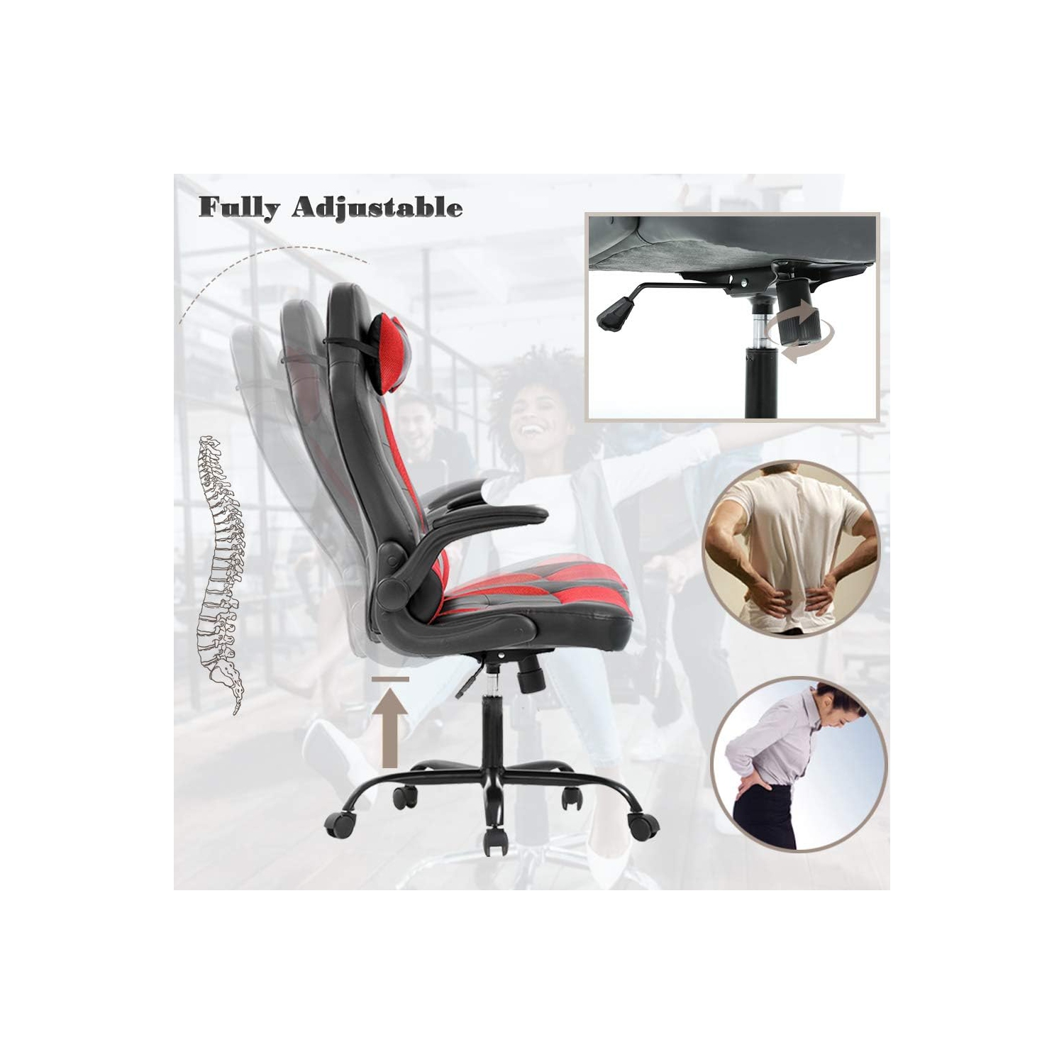 Fauteuil de bureau ergonomique en PC de BestOffice avec soutien lombaire accoudoirs rabattables appuie-tête cuir pu Fauteuil de direction à dossier