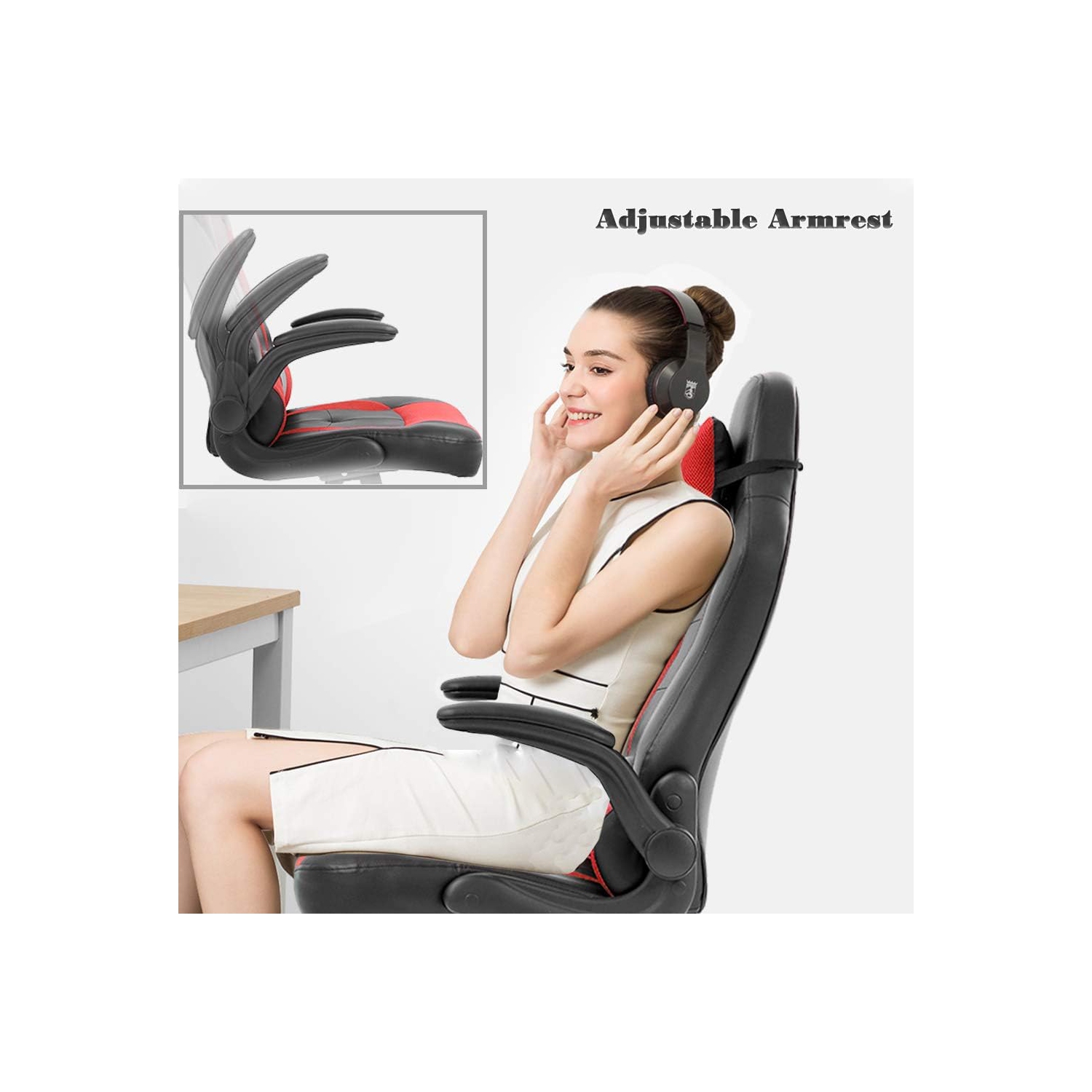 Fauteuil de bureau ergonomique en PC de BestOffice avec soutien lombaire accoudoirs rabattables appuie-tête cuir pu Fauteuil de direction à dossier
