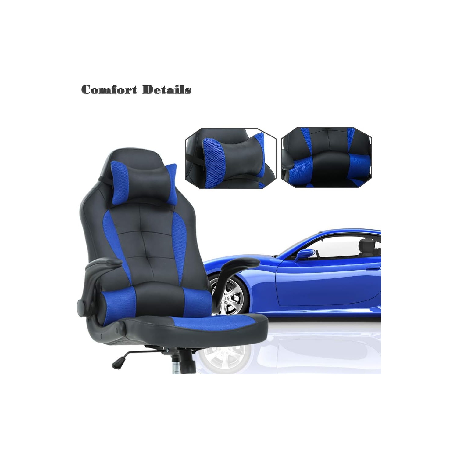 BestOffice Gaming Chair Office Chair Desk Chair with Lumbar Support Flip Up Arms Headrest Swivel Rolling Adjustable High Back Racing Computer Chair