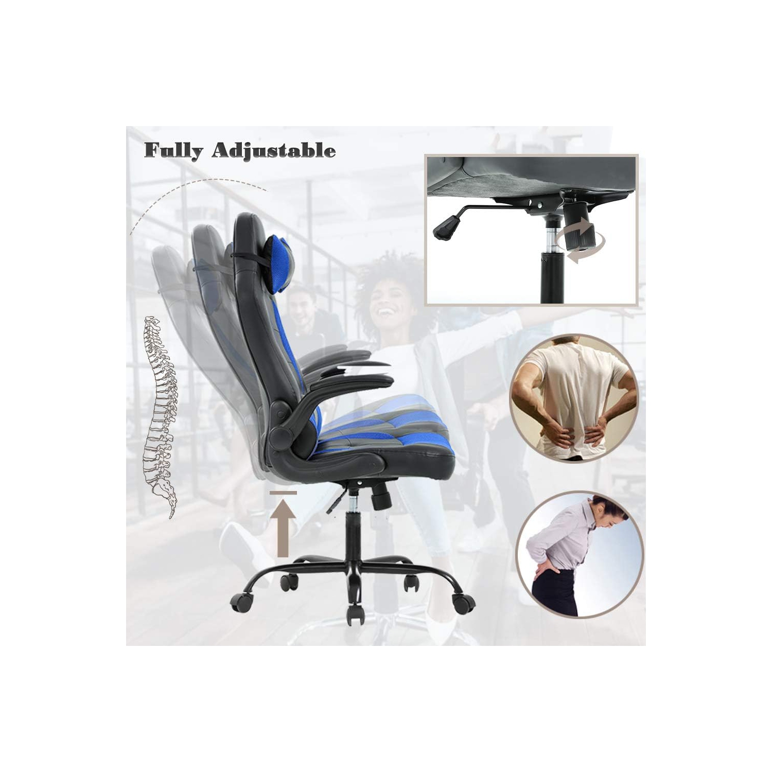 BestOffice Gaming Chair Office Chair Desk Chair with Lumbar Support Flip Up Arms Headrest Swivel Rolling Adjustable High Back Racing Computer Chair