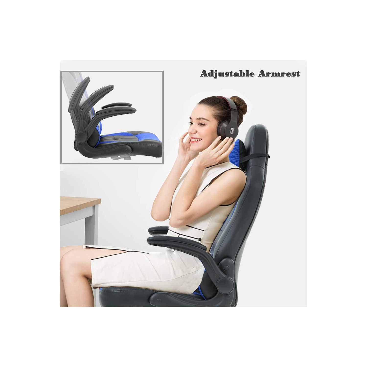 BestOffice Gaming Chair Office Chair Desk Chair with Lumbar Support Flip Up Arms Headrest Swivel Rolling Adjustable High Back Racing Computer Chair