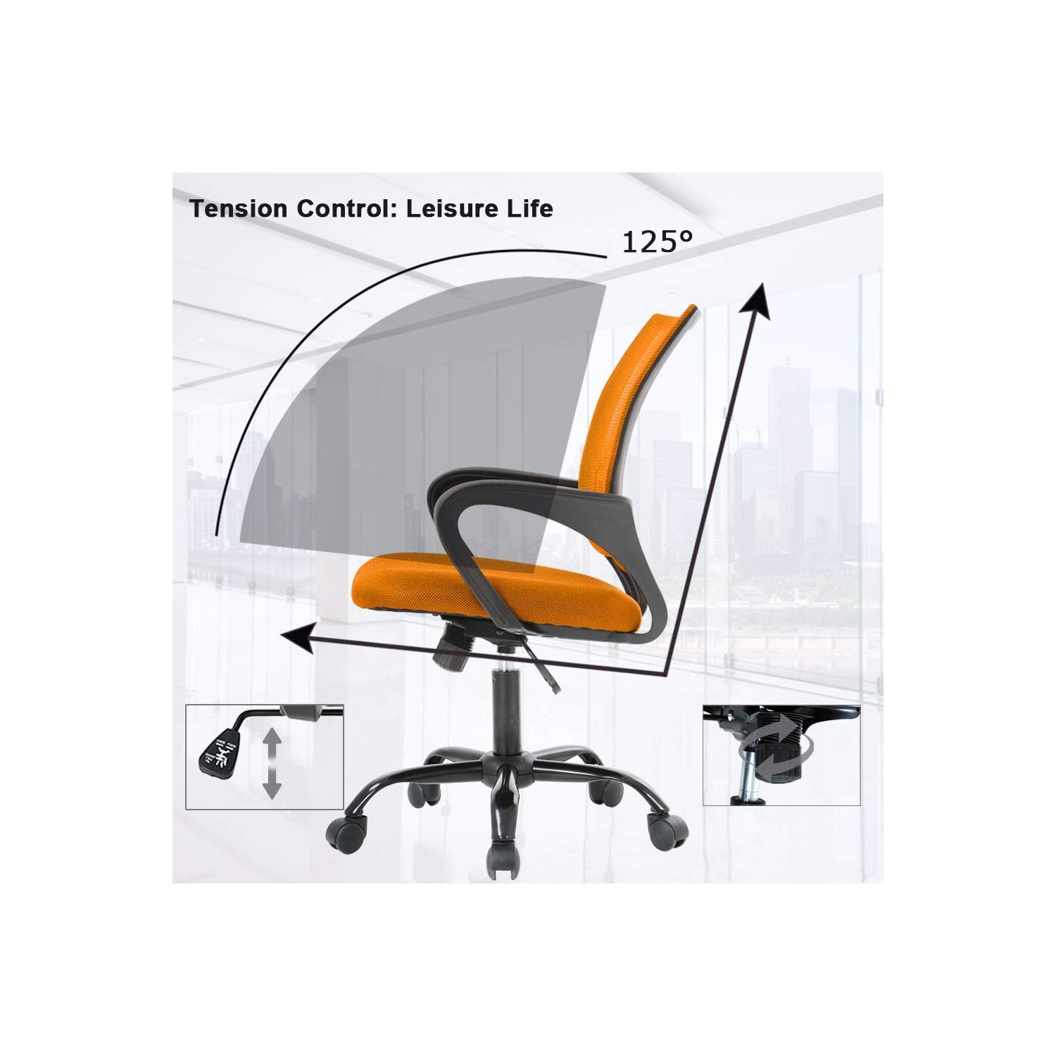 BestOffice – Fauteuil de bureau ergonomique en filet pour ordinateur soutien lombaire moderne, tabouret de direction ajustable, chaise pivotante sur