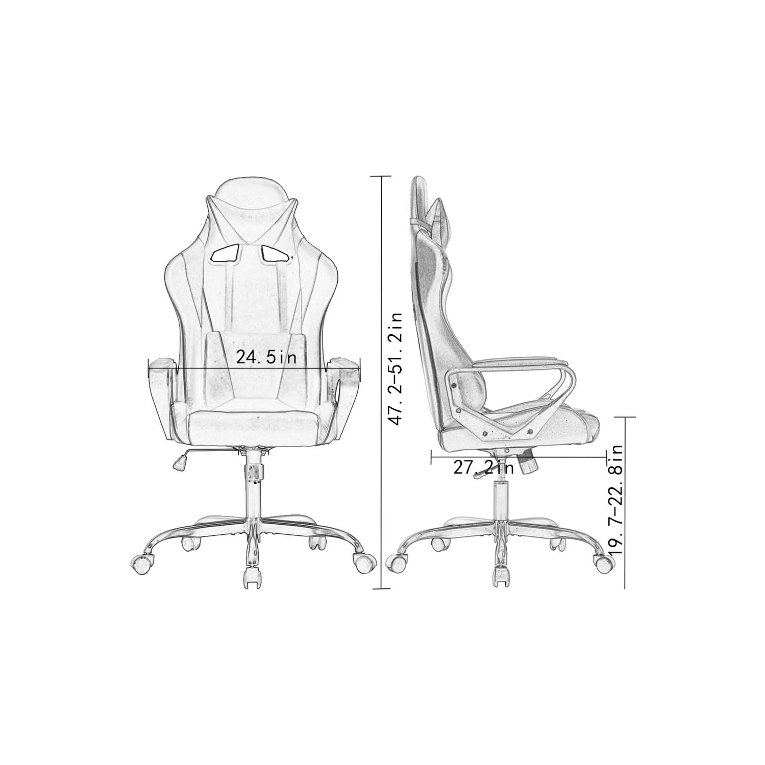 BestOffice Ergonomic Office Chair High-Back White Gaming Chair with Lumbar Support PC Computer Chair Racing Chair PU Task Desk Chair Executive Swivel