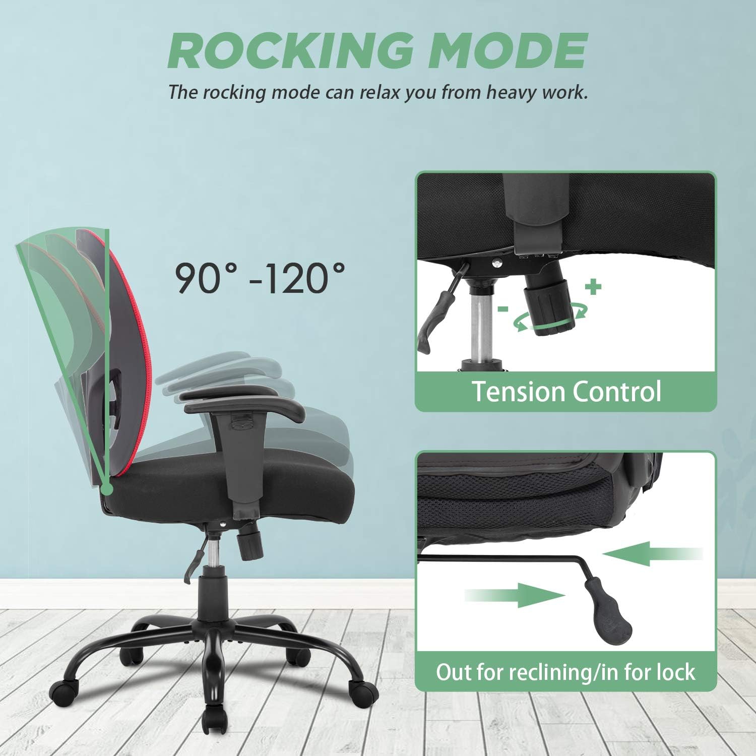 BestOffice Big and Tall Office Chair 400lbs Desk Chair Mesh Computer Chair with Lumbar Support Wide Seat Task Executive Ergonomic Chair for Home