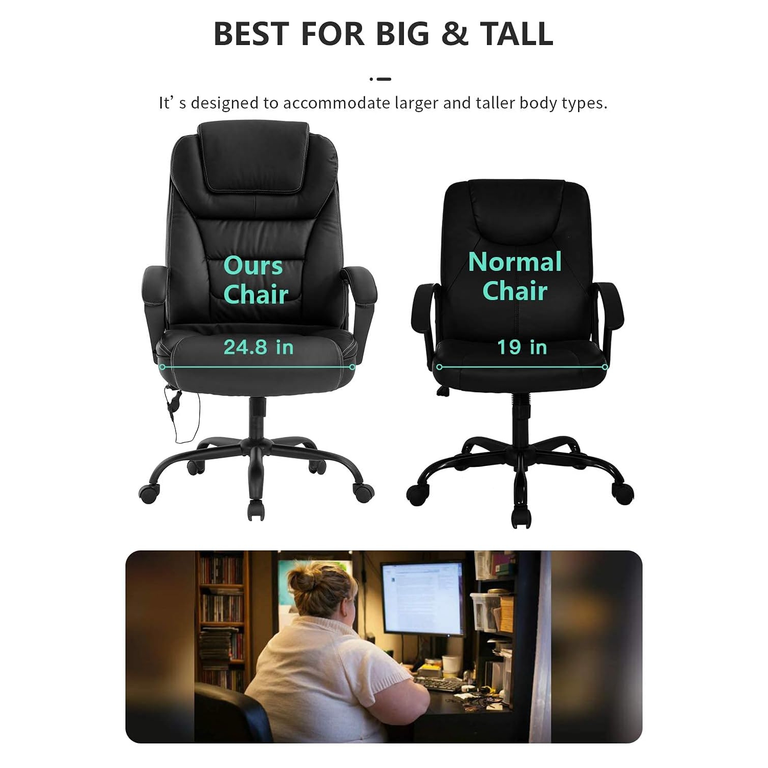 BestOffice Big and Tall Office Chair 500lbs Wide Seat Ergonomic Desk Chair with Lumbar Support Arms High Back PU Leather Executive Task Computer