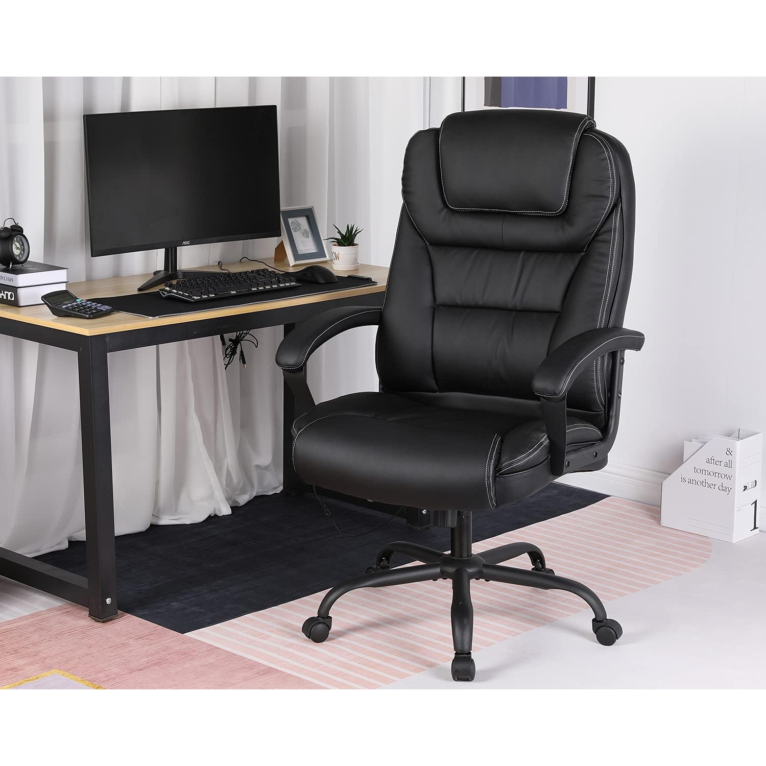 BestOffice Big and Tall Office Chair 500lbs Wide Seat Ergonomic Desk Chair with Lumbar Support Arms High Back PU Leather Executive Task Computer