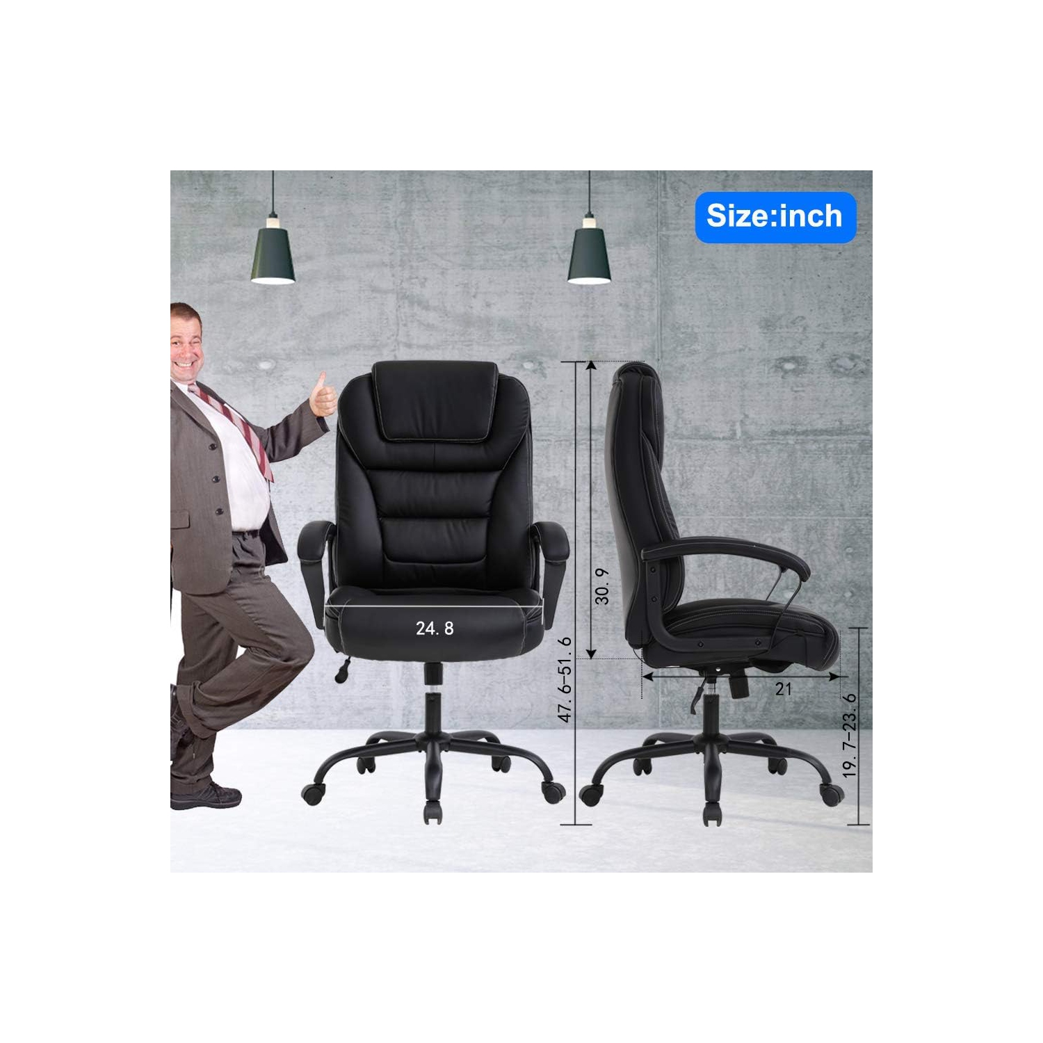 BestOffice Big and Tall Office Chair 500lbs Wide Seat Ergonomic Desk Chair with Lumbar Support Arms High Back PU Leather Executive Task Computer