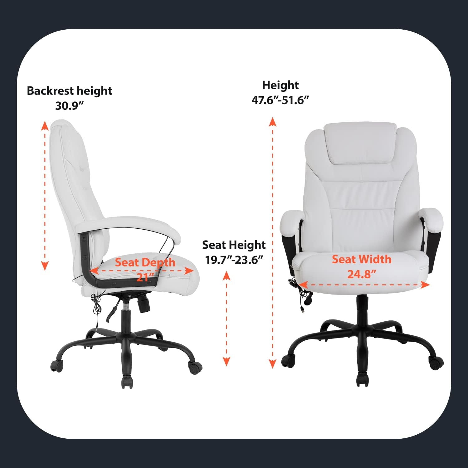 Fauteuil de bureau ergonomique 500&nbsp;lb grand et haut fauteuil d'ordinateur à dossier haut en cuir pu fauteuil de bureau large avec soutien