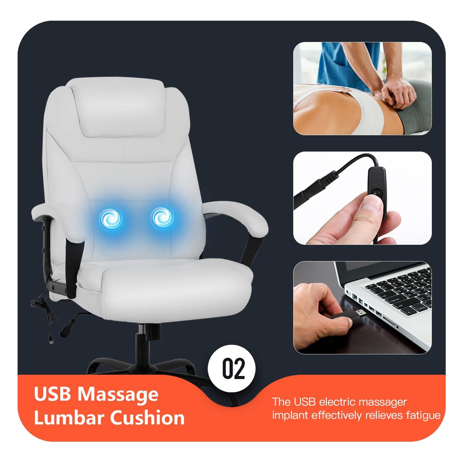 Fauteuil de bureau ergonomique 500&nbsp;lb grand et haut fauteuil d'ordinateur à dossier haut en cuir pu fauteuil de bureau large avec soutien