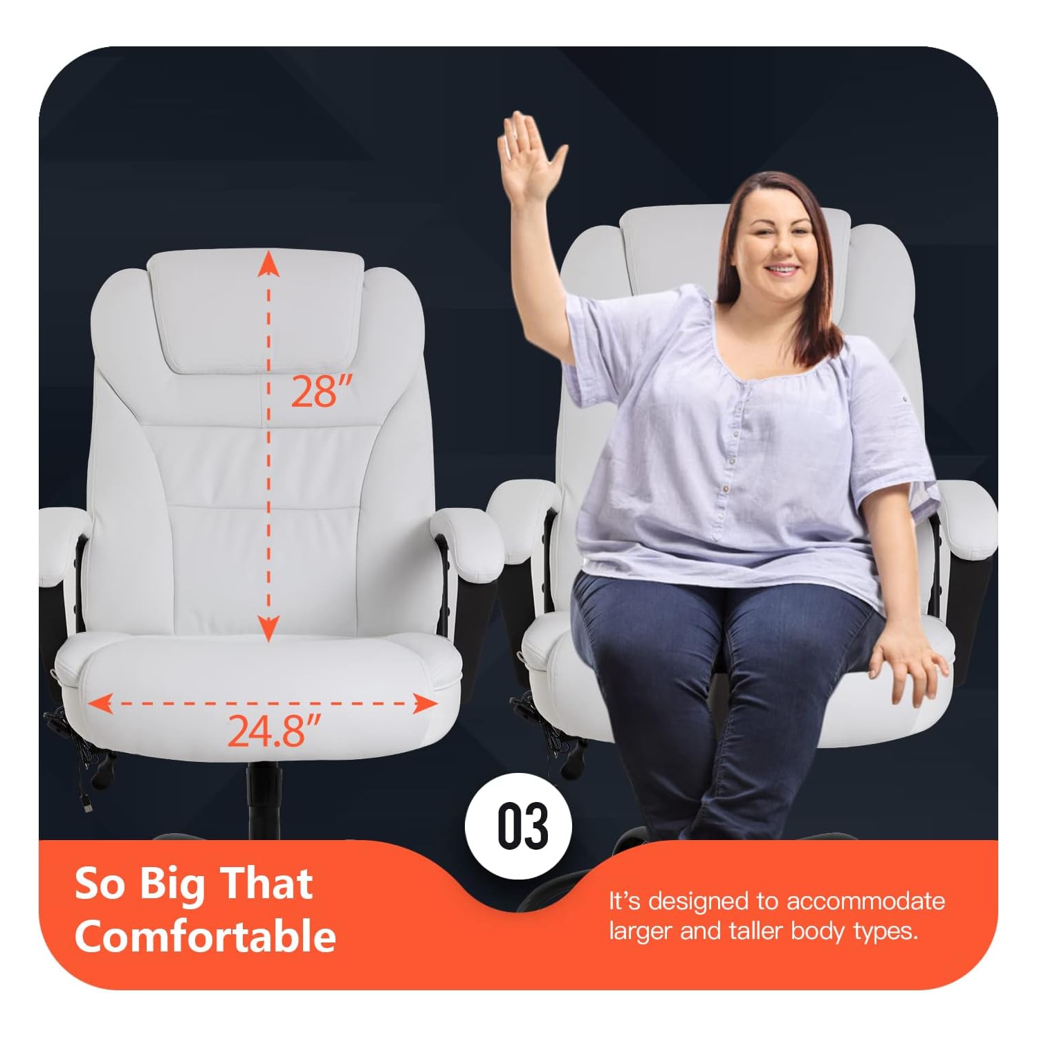 Fauteuil de bureau ergonomique 500&nbsp;lb grand et haut fauteuil d'ordinateur à dossier haut en cuir pu fauteuil de bureau large avec soutien