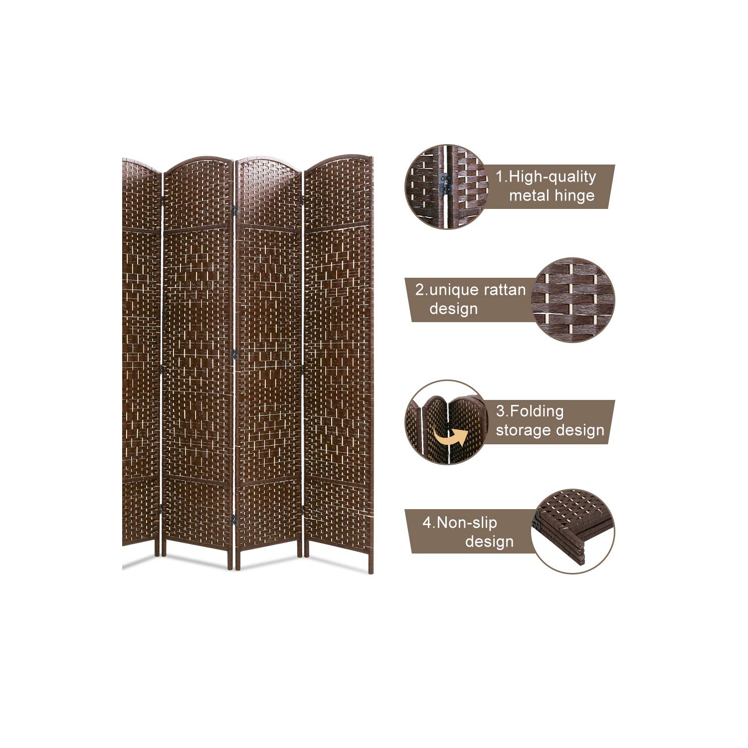 Room Divider Folding Privacy Divider 6 Ft Indoor Wall Divider Portable Partition Wood Screen, Brown