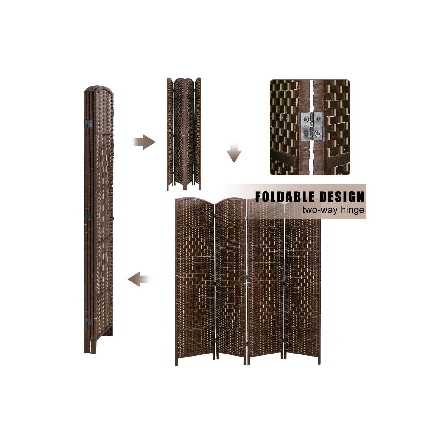 Room Divider Folding Privacy Divider 6 Ft Indoor Wall Divider Portable Partition Wood Screen, Brown