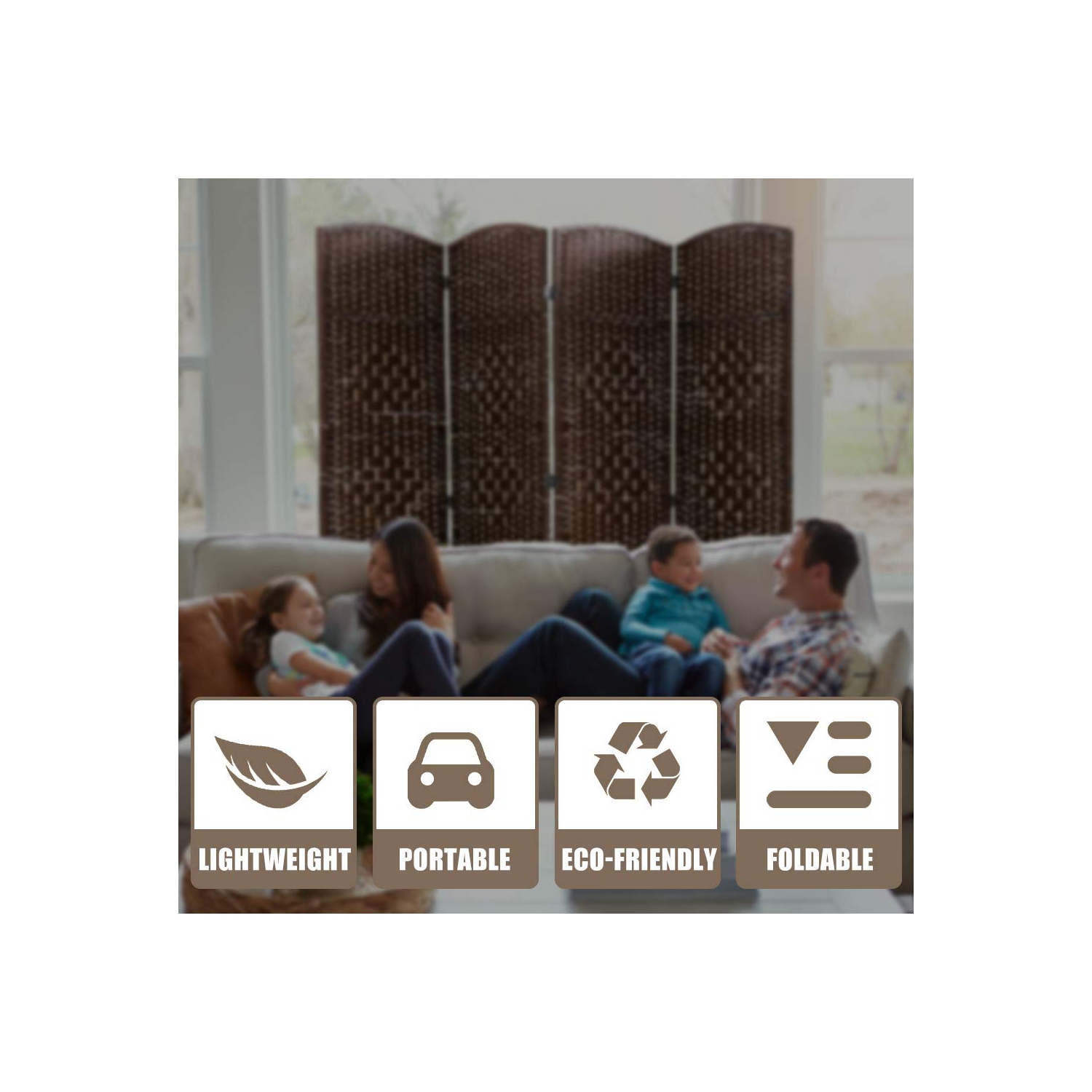 Room Divider Folding Privacy Divider 6 Ft Indoor Wall Divider Portable Partition Wood Screen, Brown