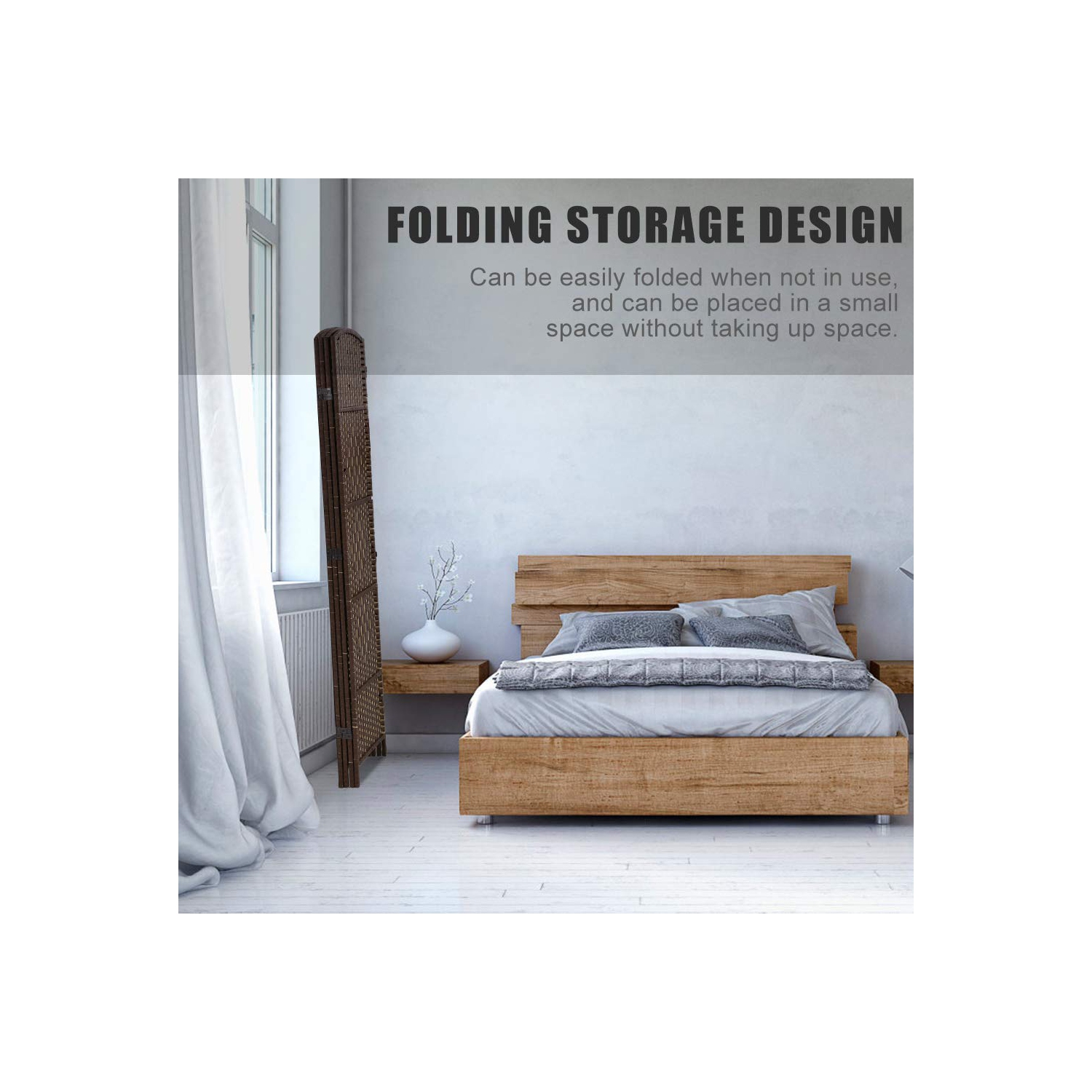 Room Divider Folding Privacy Divider 6 Ft Indoor Wall Divider Portable Partition Wood Screen, Brown