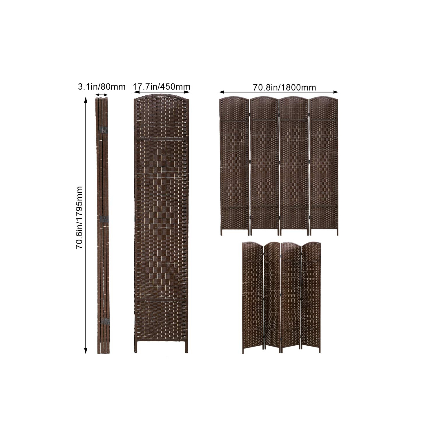 Room Divider Folding Privacy Divider 6 Ft Indoor Wall Divider Portable Partition Wood Screen, Brown