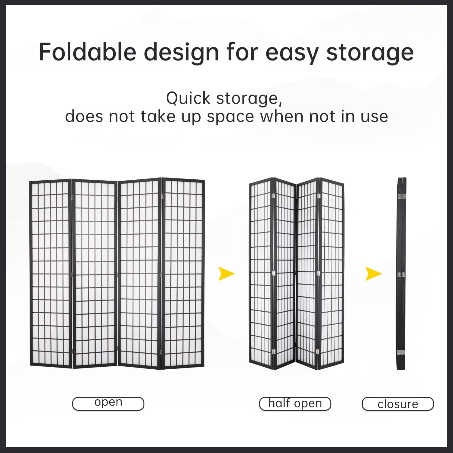 FDW Room Divider 4 Panel Oriental Shoji Screen 6Ft Folding Privacy Divider Wall Divider Portable Freestanding Partition Screen Japanese-Inspired Wood