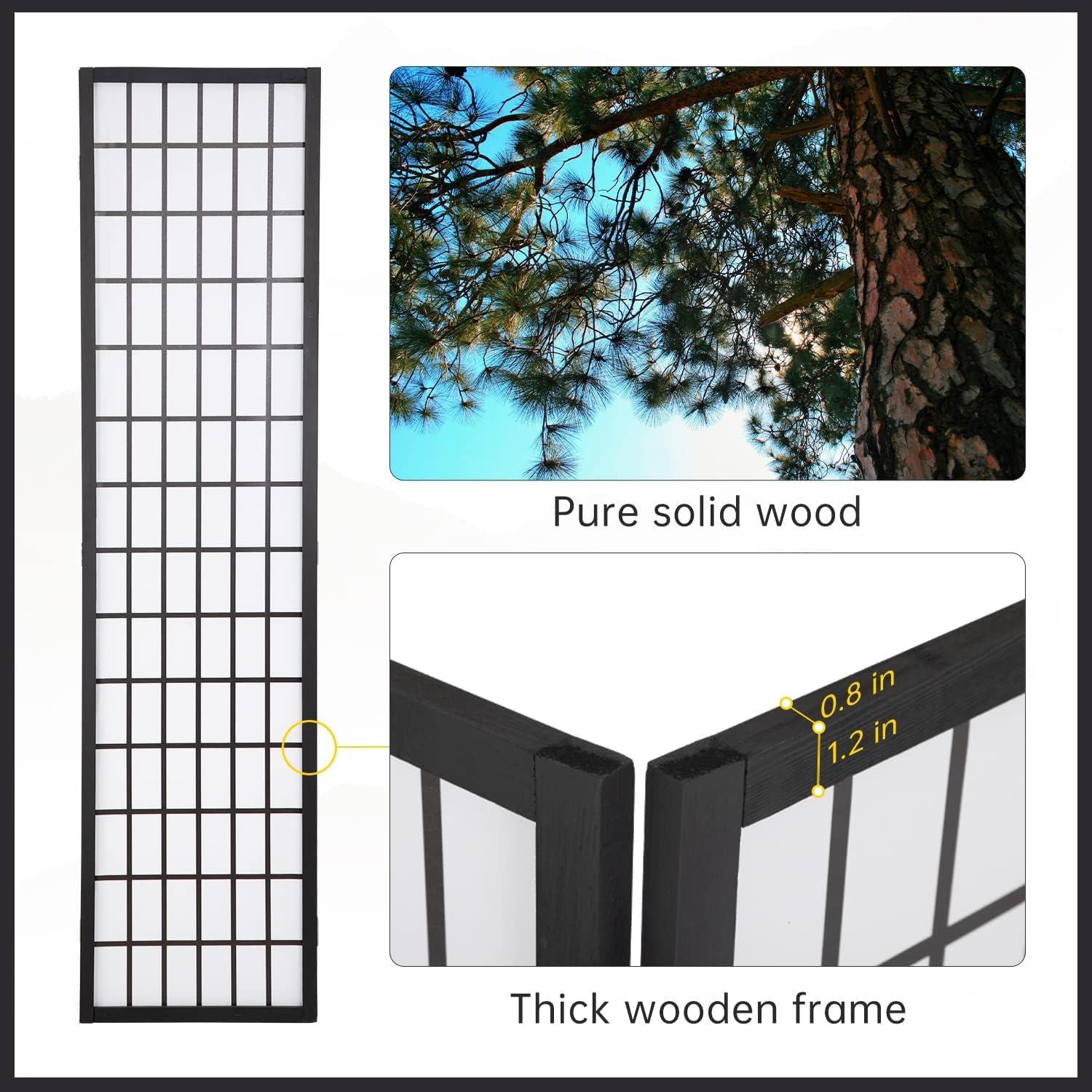 FDW Room Divider 4 Panel Oriental Shoji Screen 6Ft Folding Privacy Divider Wall Divider Portable Freestanding Partition Screen Japanese-Inspired Wood