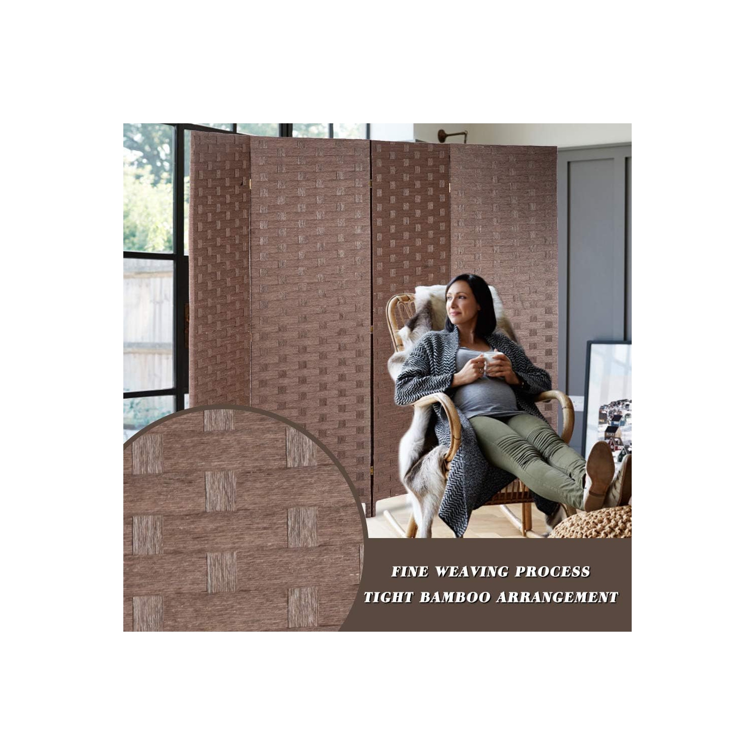 Room Divider Wood Screen Wood Mesh Woven Design Room Screen Divider Folding Portable Partition Screen Screen Wood for Home Office