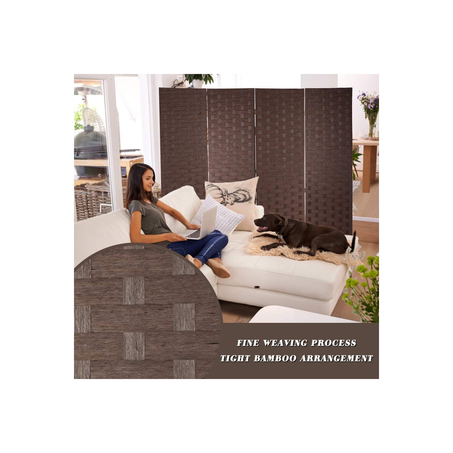 Room Divider Wood Screen Wood Mesh Woven Design Room Screen Divider Folding Portable Partition Screen Screen Wood for Home Office