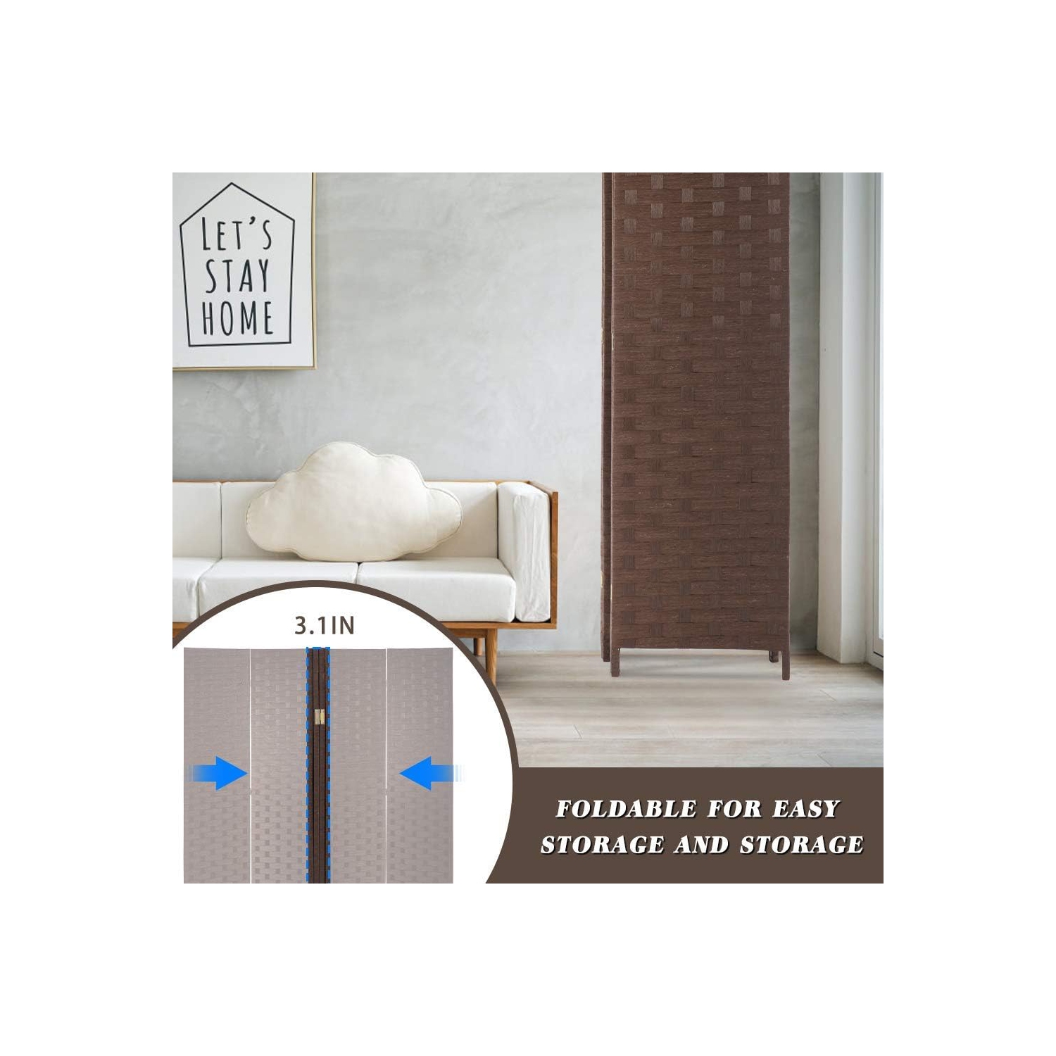 Room Divider Wood Screen Wood Mesh Woven Design Room Screen Divider Folding Portable Partition Screen Screen Wood for Home Office